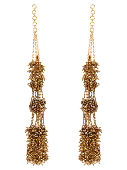 Gold Plated Handcrafted Three Layer Gold Metallic Earrings With Top Extension