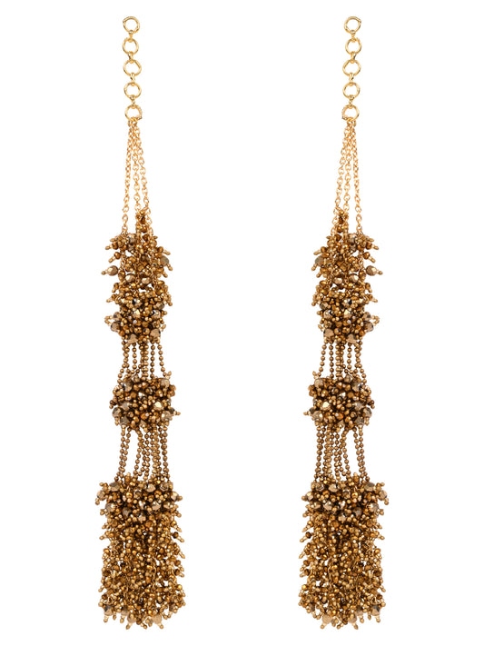 Gold Plated Handcrafted Three Layer Gold Metallic Earrings With Top Extension