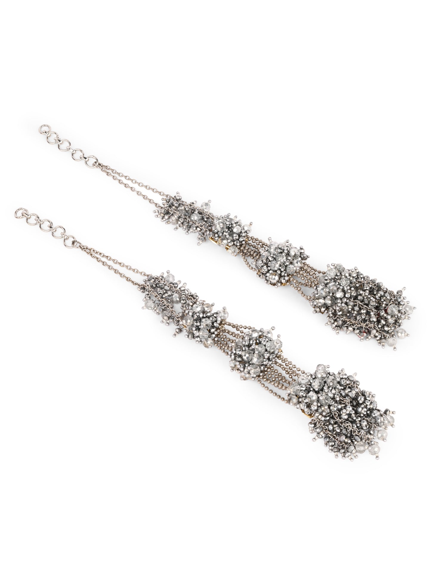 Silver Plated Three Layer Silver Crystal Studded Handcrafted Long Earrings