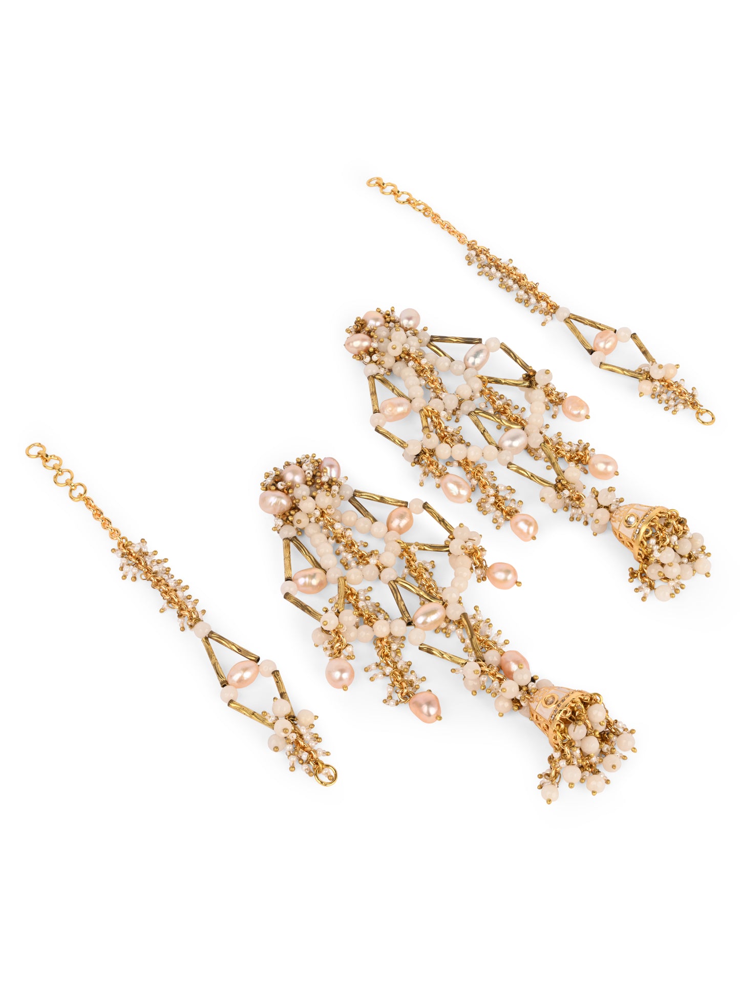 Long Gold Plated Handcrafted Earrings With Jhumka And Versatile White Stones