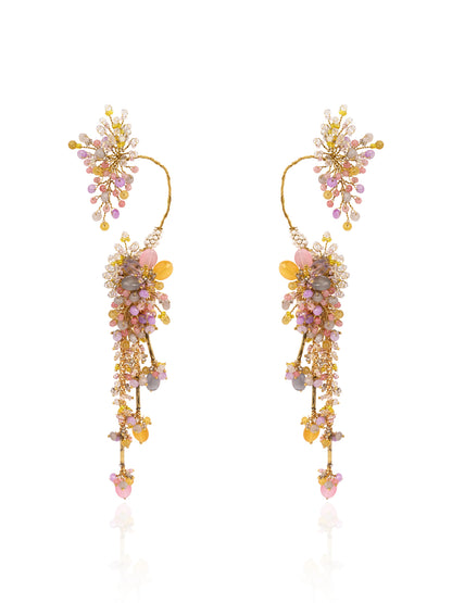 Handcrafted Three Layer Detachable Cuff Earrings Designed With Multicolour Stones