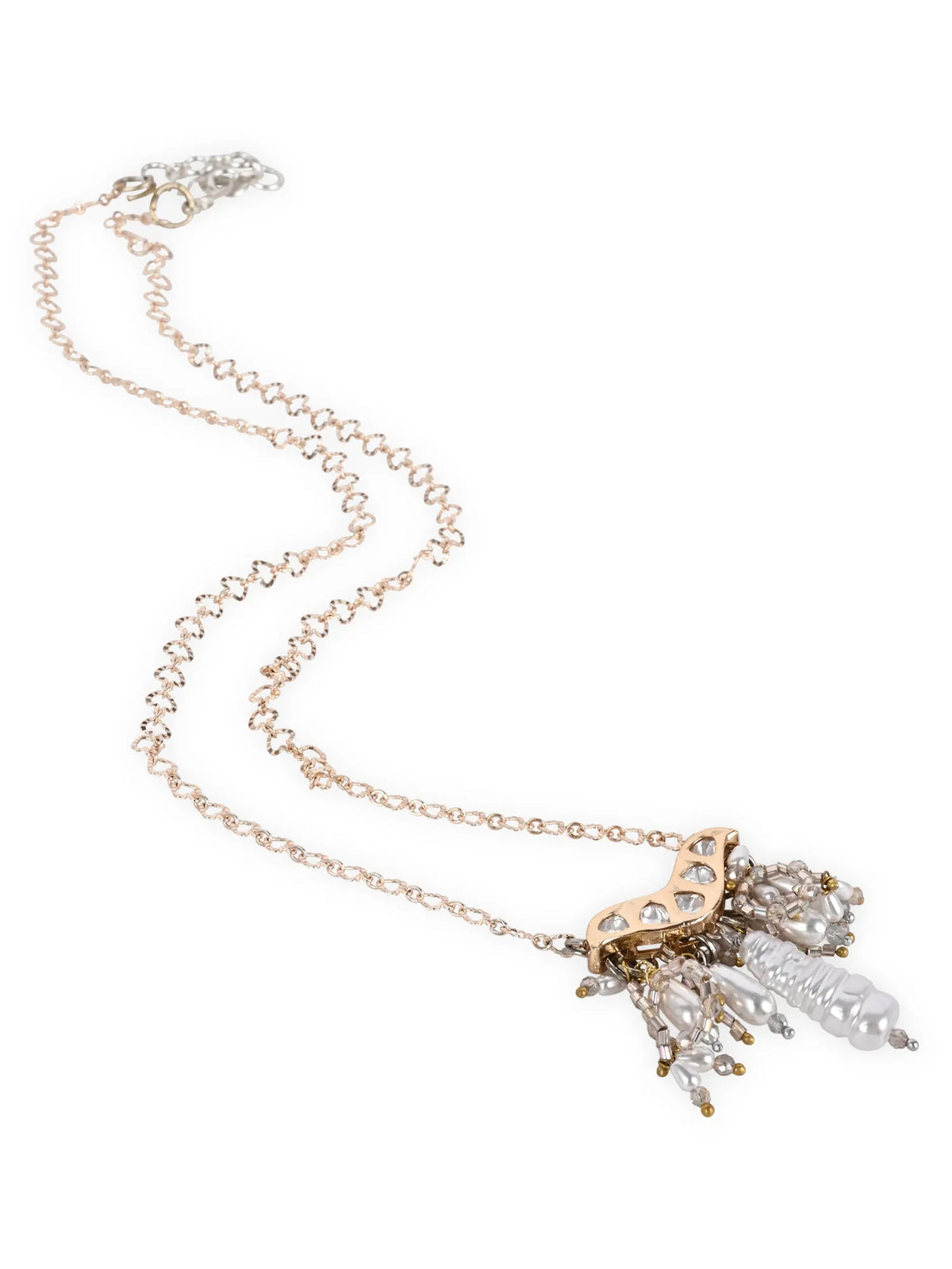 Traditional Kundan Pearl Beaded Statement Chain Necklace with Hanging Pearl Detailing