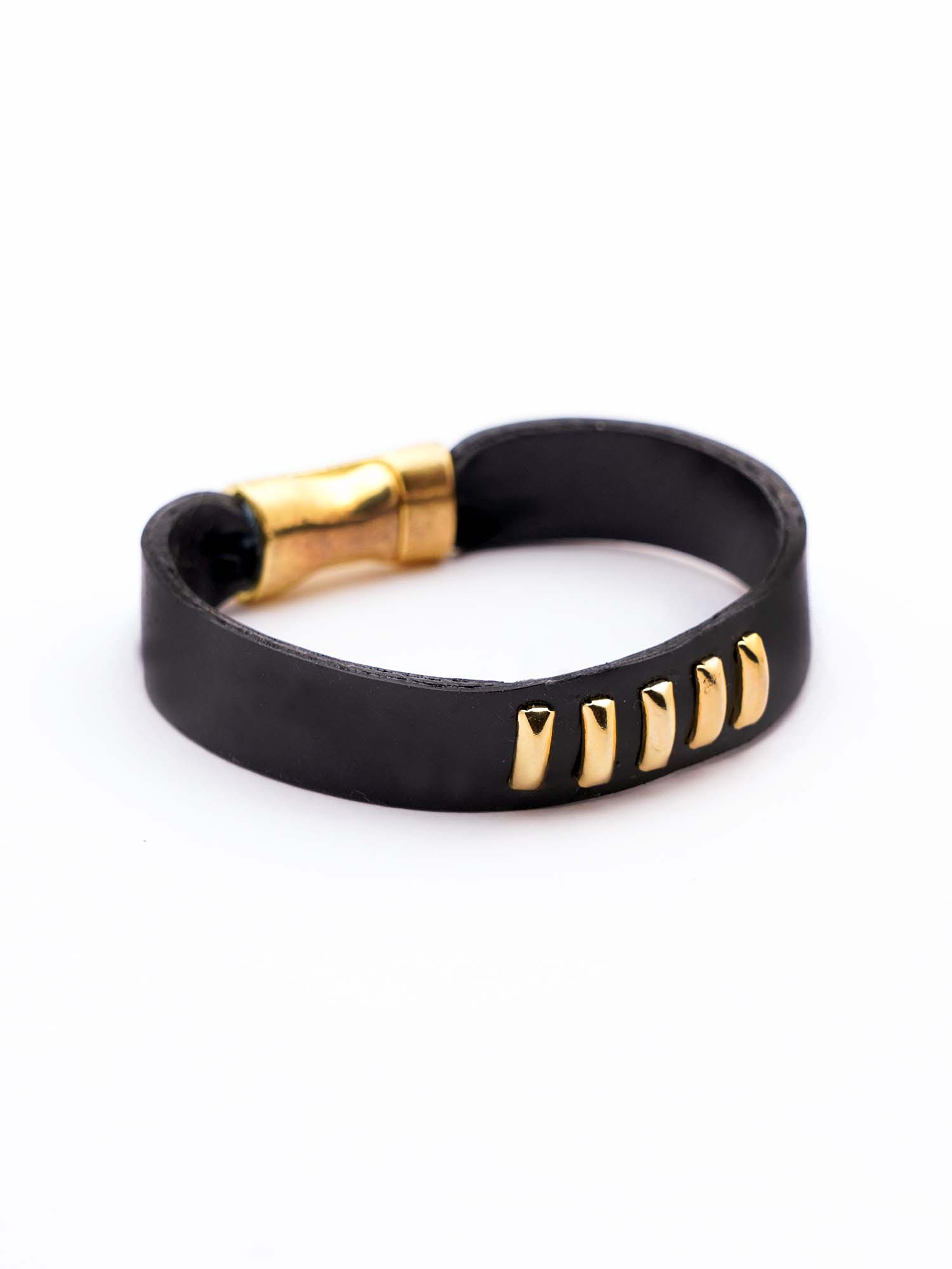 Black leather bracelet for men