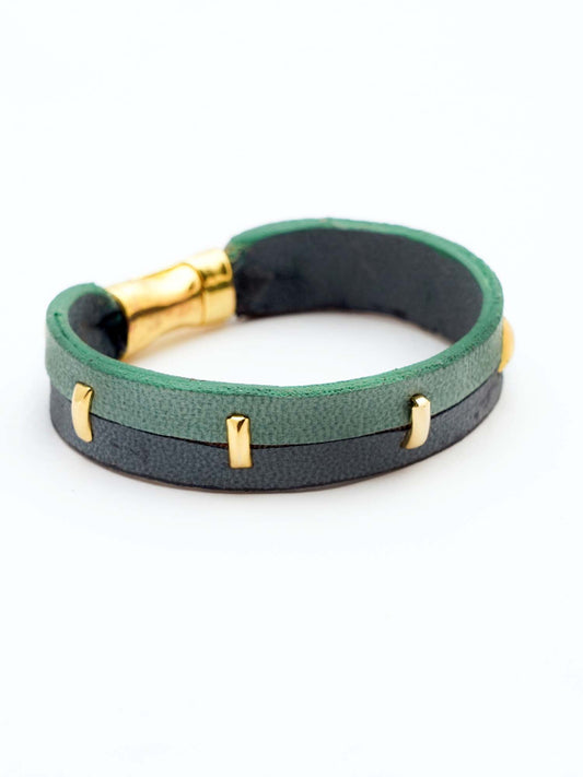 Green leather bracelet for men