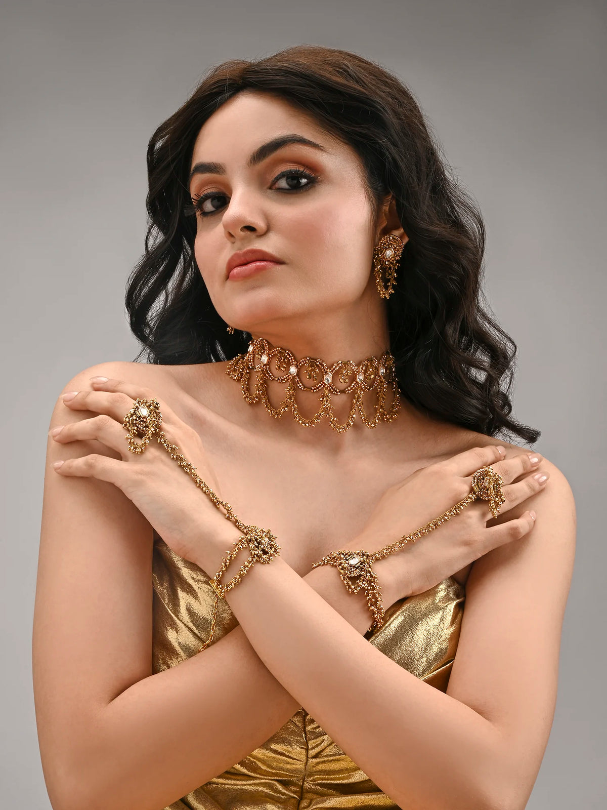 Golden & Dark Gold Kundan Choker Set | Traditional Bridal Necklace Set | Statement Wedding & Festive Jewellery