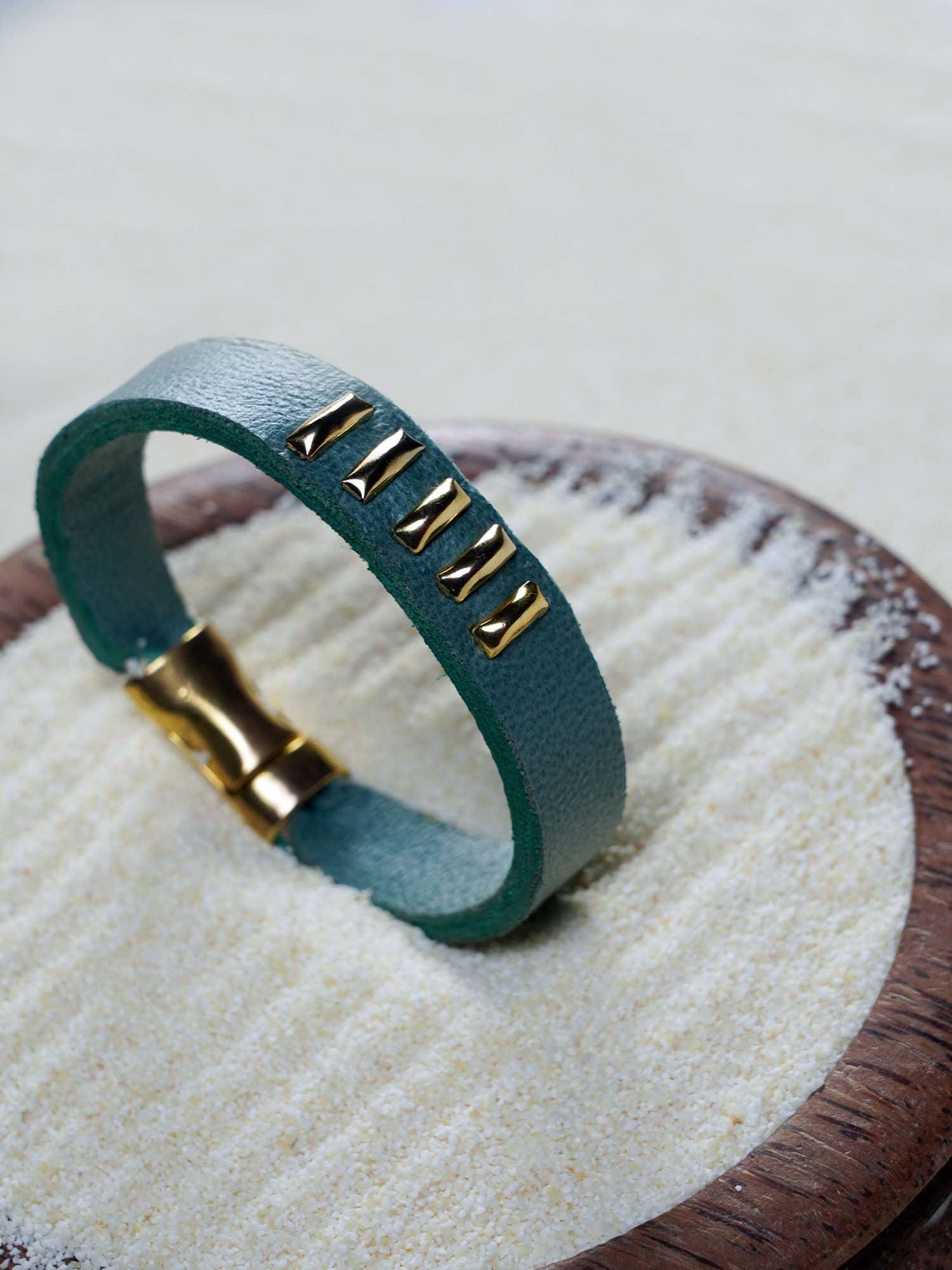 Green Mens Leather Bracelet