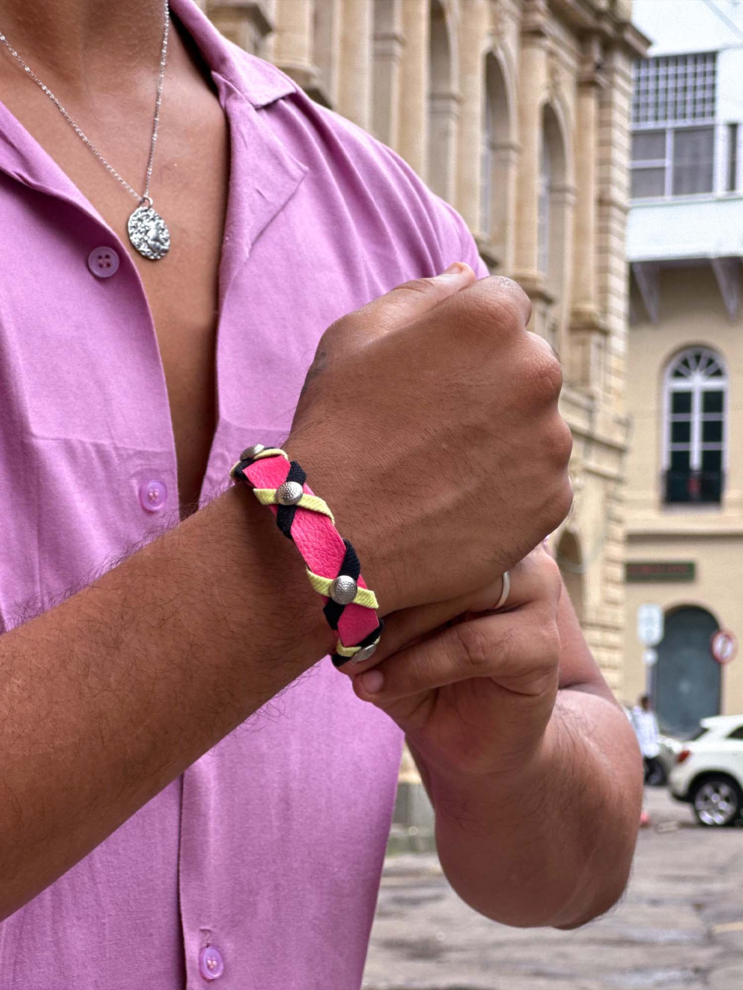 Shop Pink Leather Bracelets for men